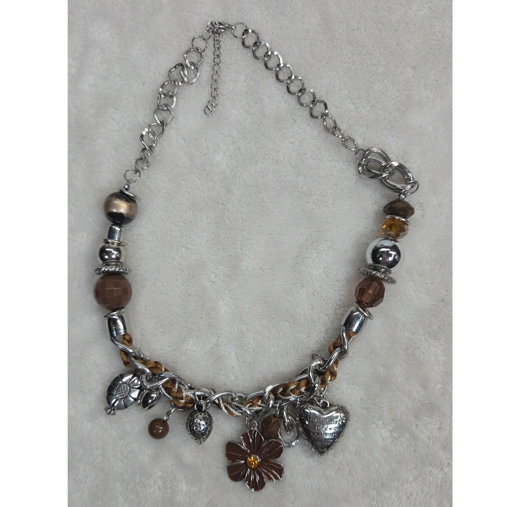 Charm Necklace Women Silver Chain Braided Cord Religious Floral Y2K Boho Faith
